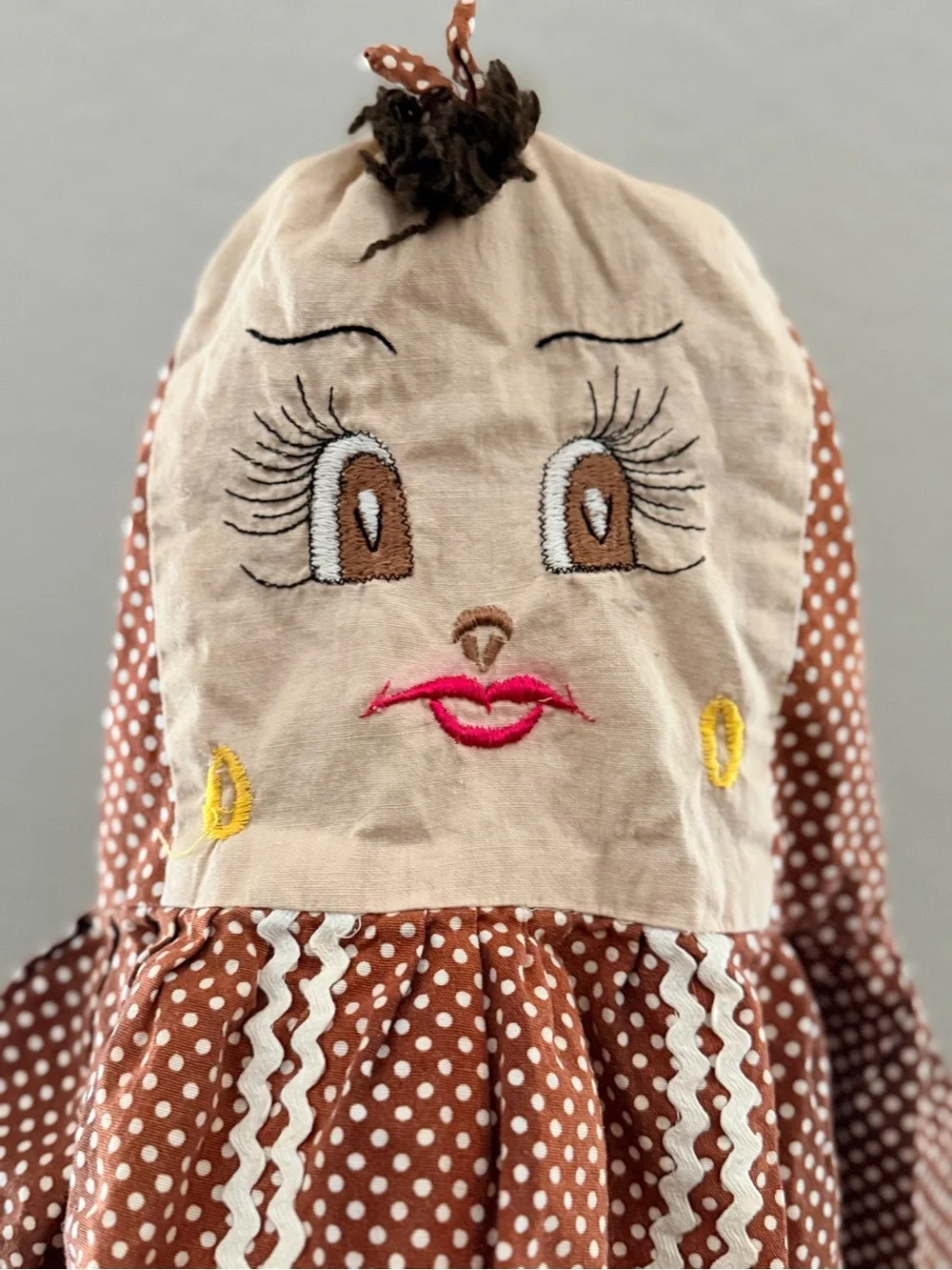 Vintage Blender Cover with Doll Like Face and Brown Polka Dot Dress